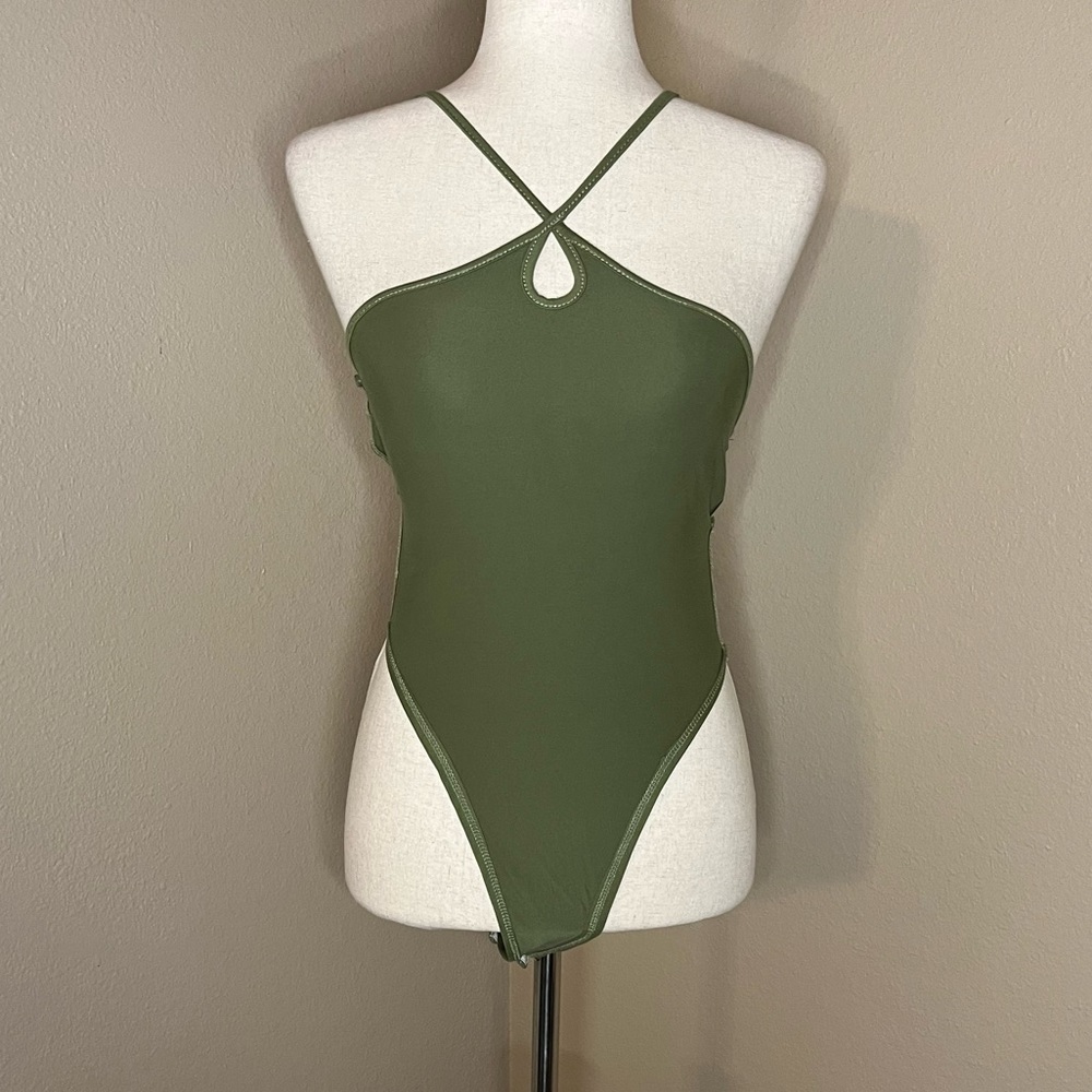 Halter Sexy Slim Fit All Match Bodysuit Green, Small──★